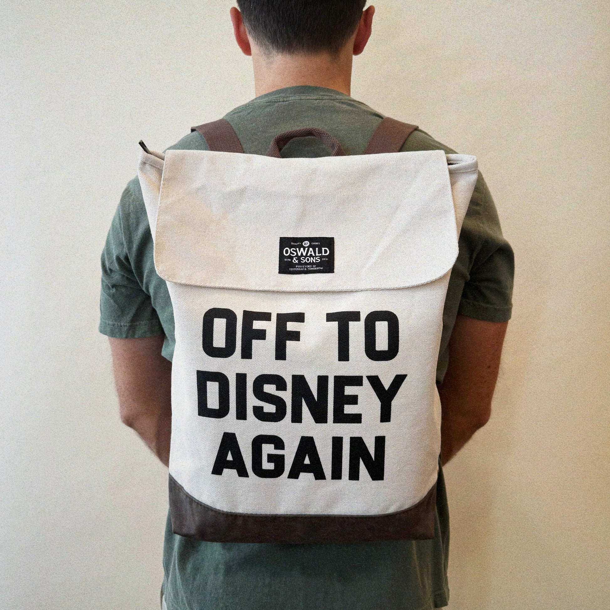Off To Disney Again Park Backpack Vintage Style Travel Déjà Vu Unisex Beige